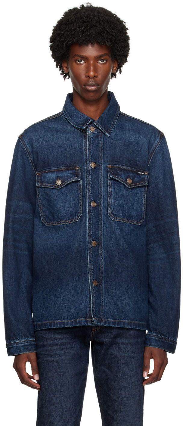 Jakke Tom Ford Blue Faded Denim Jacket Mørkeblå | DJR002-DMC055F24, 0