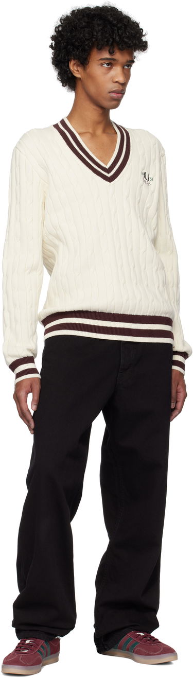 Sweater Fred Perry Fred Perry Cable Knit Tennis Sweater Hvid | K9722, 3