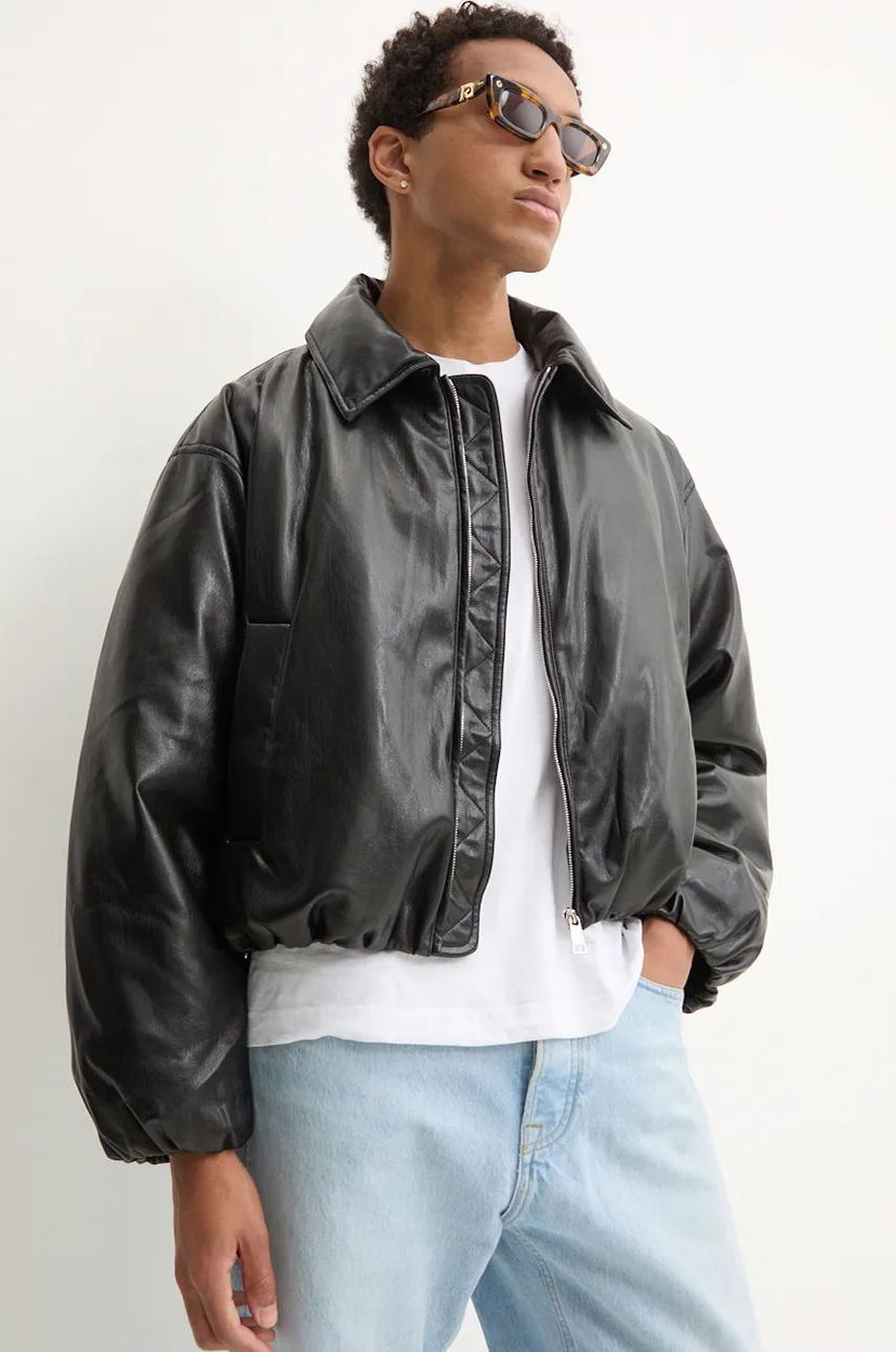 Bomberjakke Nanushka Oversized Faux Leather Bomber Jacket Sort | NM24PFJK00199