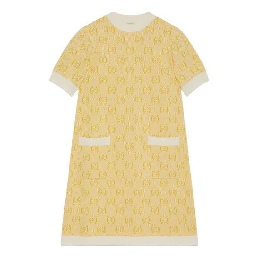 Kjole Gucci GG Wool Jacquard Dress Gul | 773633-XKDK5-7218