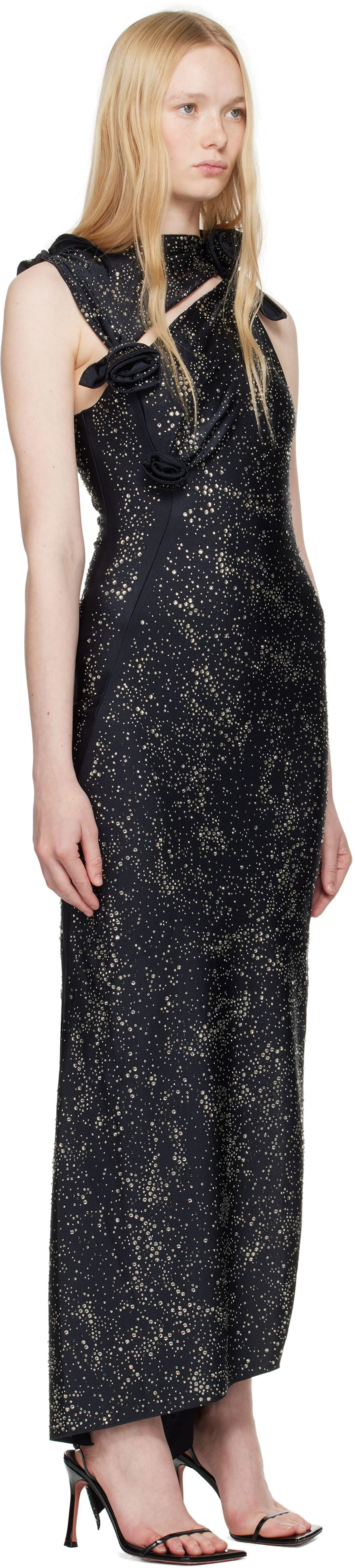 Kjole Coperni Coperni Crystal-Embellished Asymmetric Flower Maxi Dress Sort | COPR44CRF5001, 1