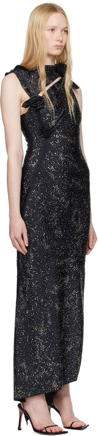 Kjole Coperni Coperni Crystal-Embellished Asymmetric Flower Maxi Dress Sort | COPR44CRF5001, 1