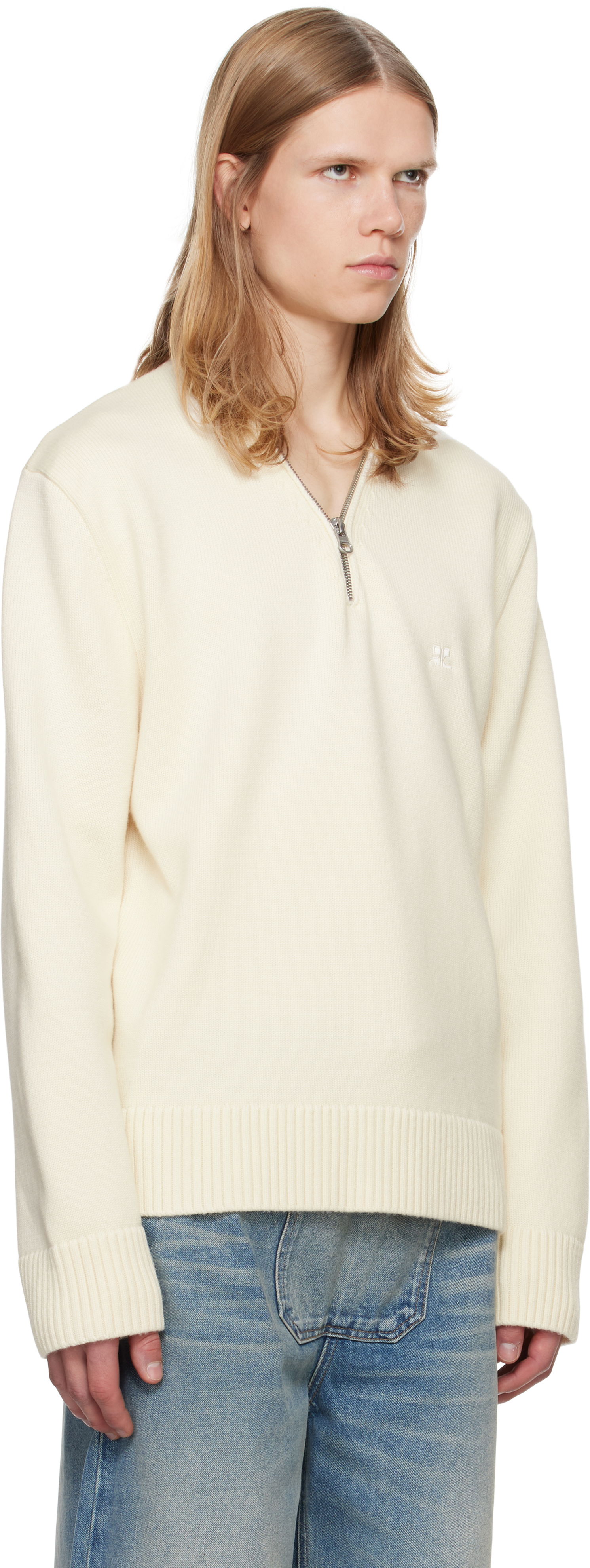 Sweater Courrèges Zipped Wool Sweater Hvid | 324MPU179FI0036, 1