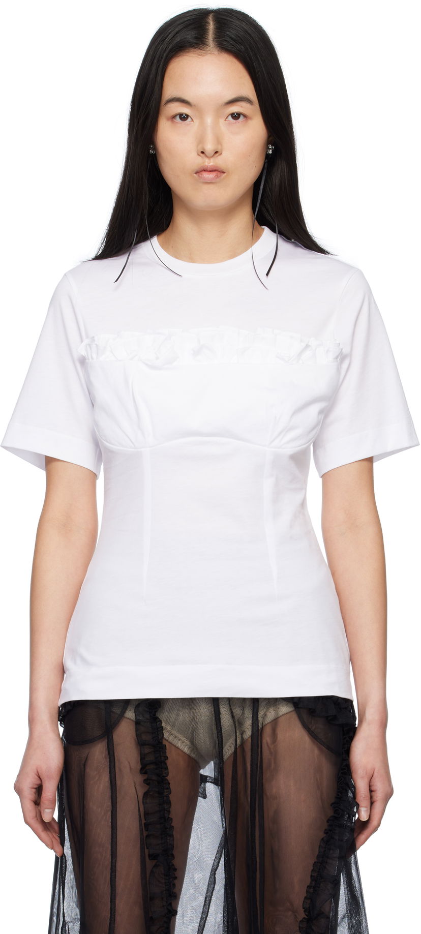 T-shirt Simone Rocha Simone Rocha Balconette Bust Detail T-Shirt Hvid | 5323 0553