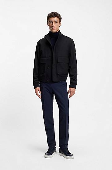 Bomberjakke BOSS Wool-cashmere blouson-style coat with knit trims Sort | 50551091, 1