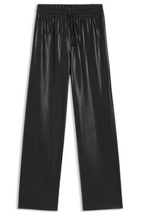 Relaxed-fit wide-leg striped faux leather trousers