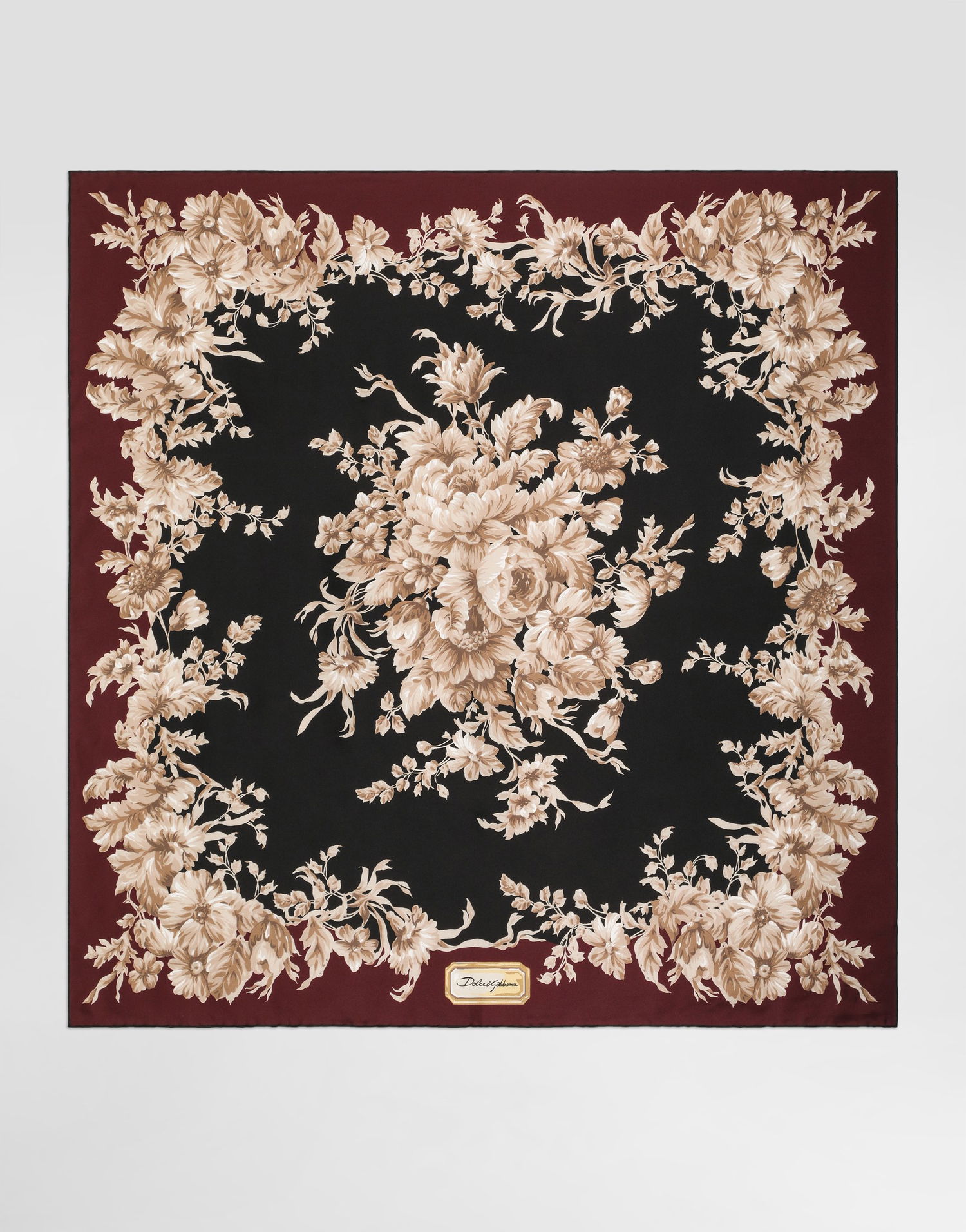 Tørklæde Dolce & Gabbana Dolce & Gabbana 90x90 Floral Print Silk Twill Scarf Bourgogne | FN090RGDC9DHH4OX, 0