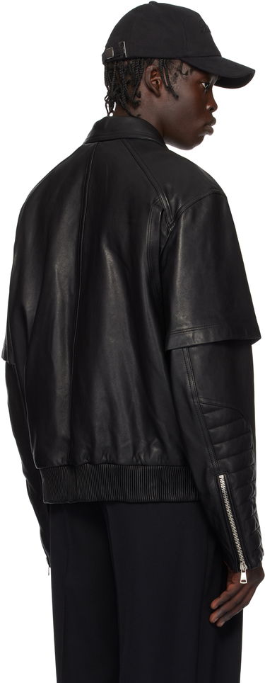 Bomberjakke Balmain Balmain Layered Leather Jacket Sort | EH1TF936LC62, 2
