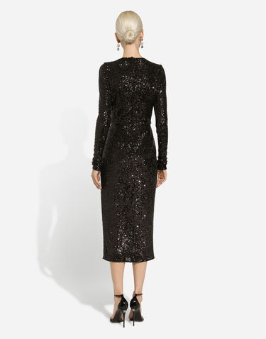 Kjole Dolce & Gabbana Sequin Calf-Length Dress Sort | F6DHFTFLUBWN0000, 2