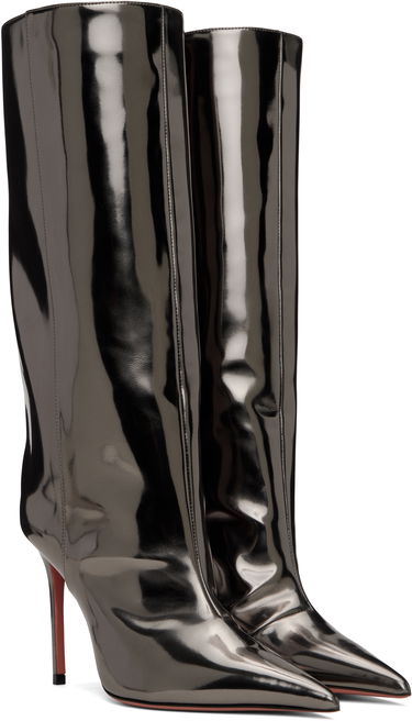 Sneakers og sko Amina Muaddi Fiona 95 Metallic Leather Tall Boots Sort | FIONA BOOT 95, 3