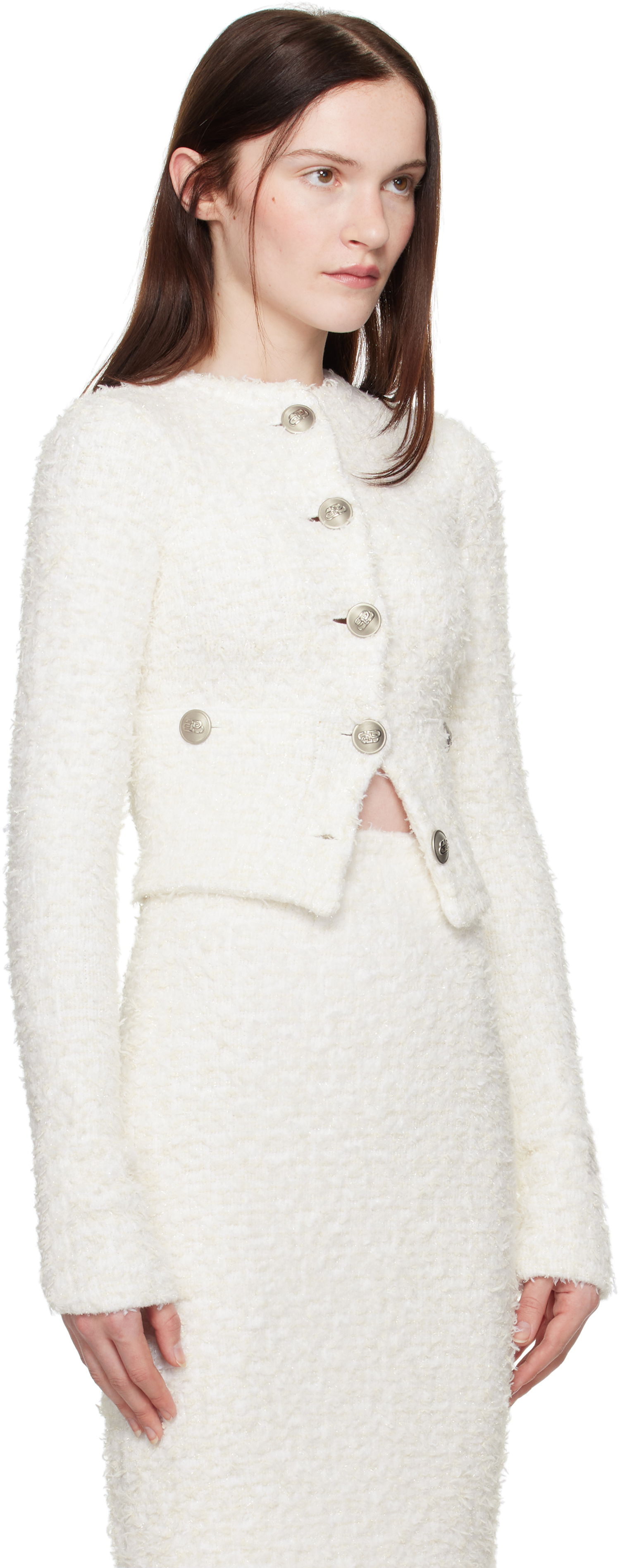 Nederdel Balenciaga Balenciaga Cropped Bouclé Cardigan Hvid | 793604 T3328, 1