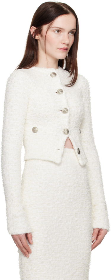 Nederdel Balenciaga Balenciaga Cropped Bouclé Cardigan Hvid | 793604 T3328, 1