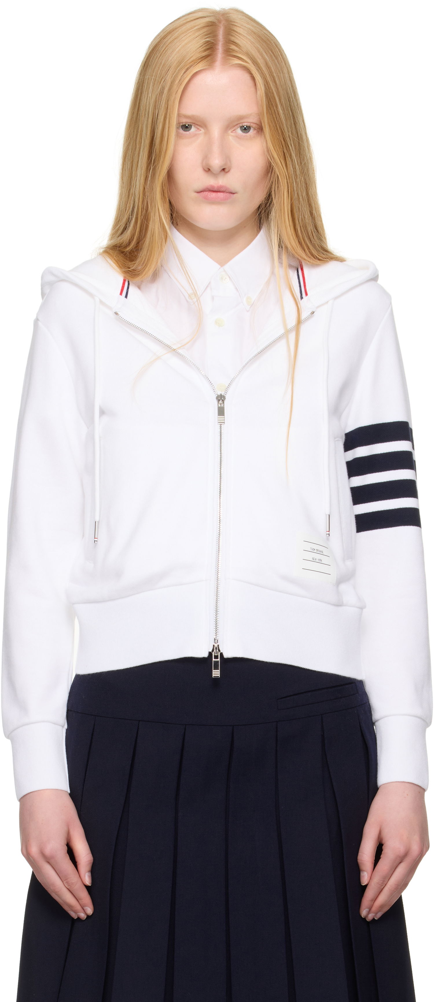 Sweatshirt Thom Browne Thom Browne Classic Zip Up Hoodie Hvid | FJT400A-00535, 0