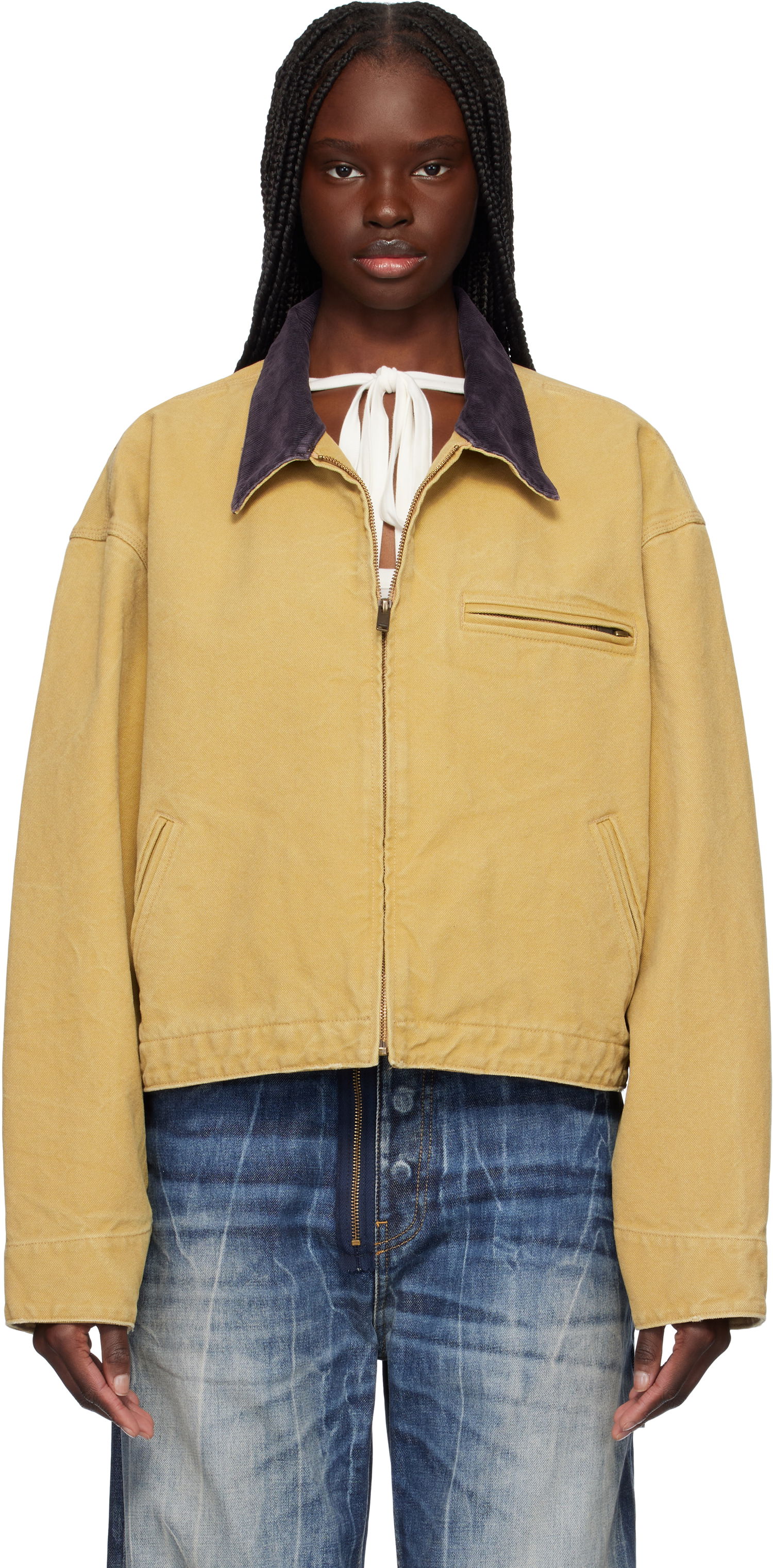 Jakke Ambush AMBUSH Cropped Canvas Work Jacket Gul | 12115367, 0