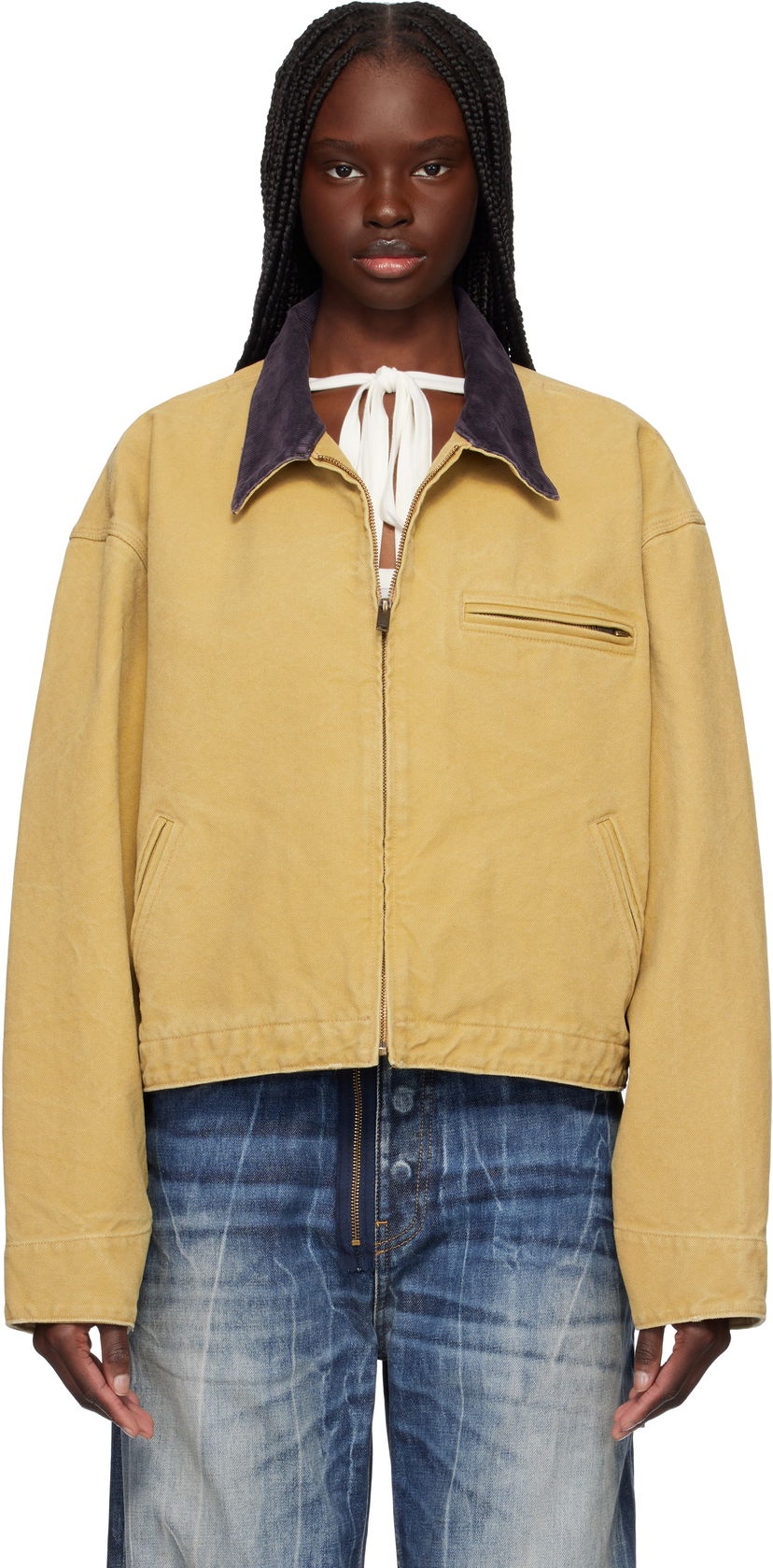 Jakke Ambush AMBUSH Cropped Canvas Work Jacket Gul | 12115367
