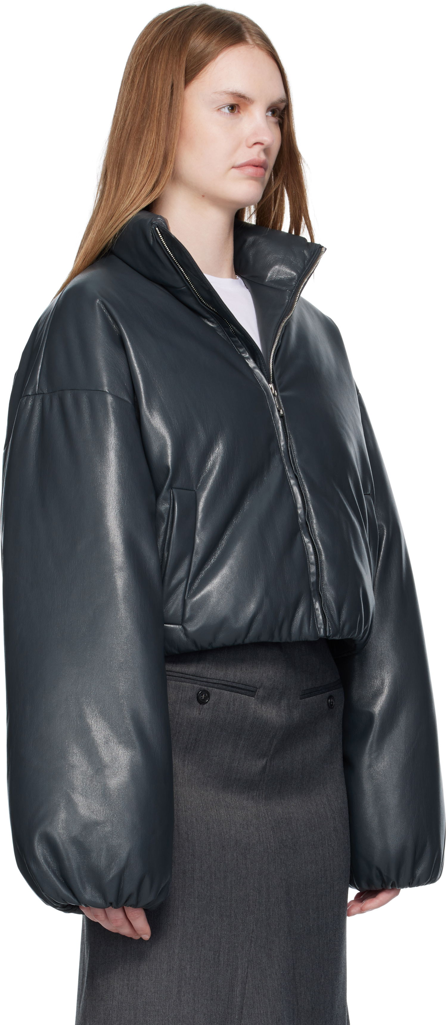 Puffer jakke Nanushka Nanushka Lilima Cropped Vegan Leather Puffer Jacket Sort | NW25PFJK01655, 1