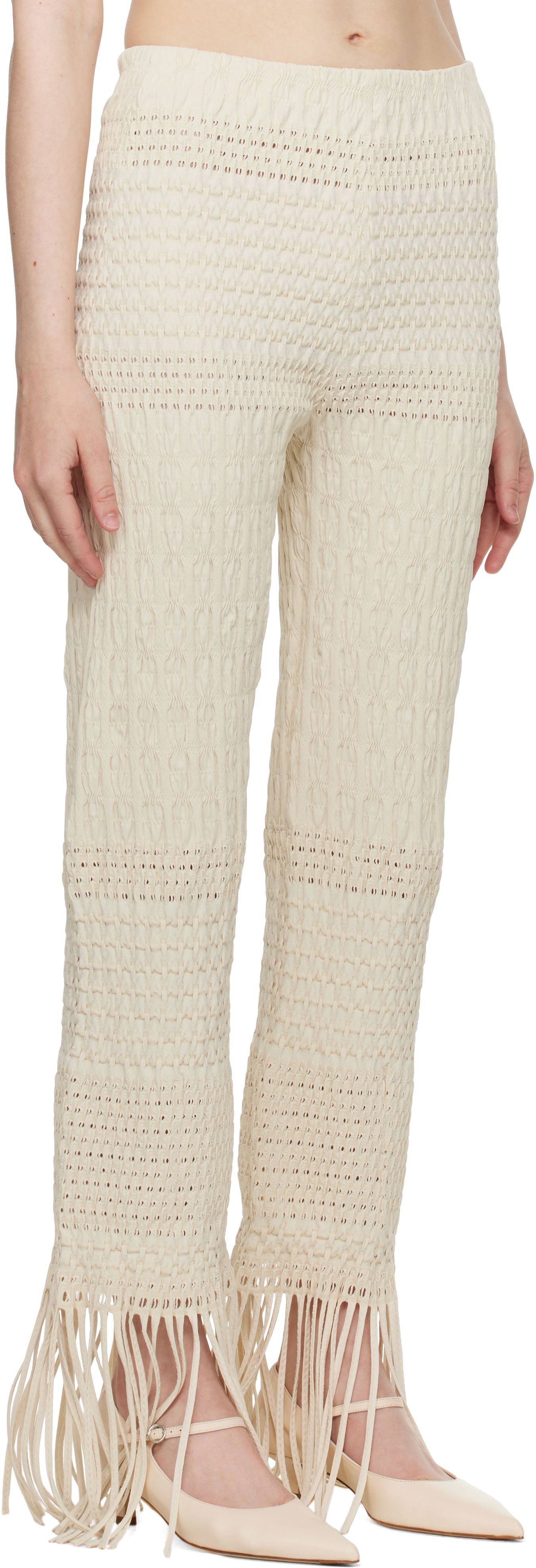 Bukser Nanushka Nanushka Miciel Fringe Knit Trousers Beige | NW25SSPA27105, 1