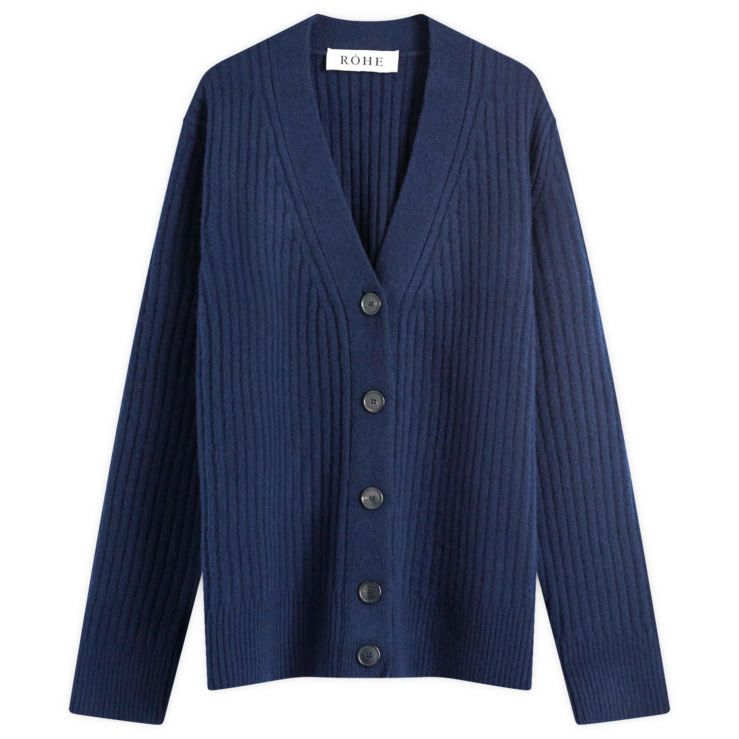 Sweater Róhe Ribbed Boiled Wool Knitted Cardigan Blå | 312-23-001-411, 0