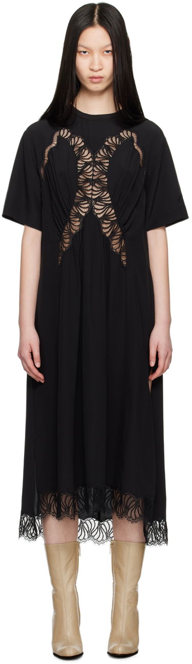 Kjole Stella McCartney Stella McCartney Gathered Lace Maxi Dress Sort | 6A03983BU216, 0