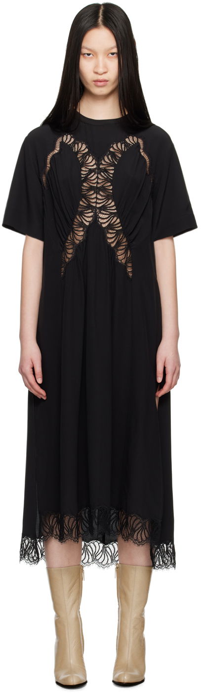 Kjole Stella McCartney Stella McCartney Gathered Lace Maxi Dress Sort | 6A03983BU216