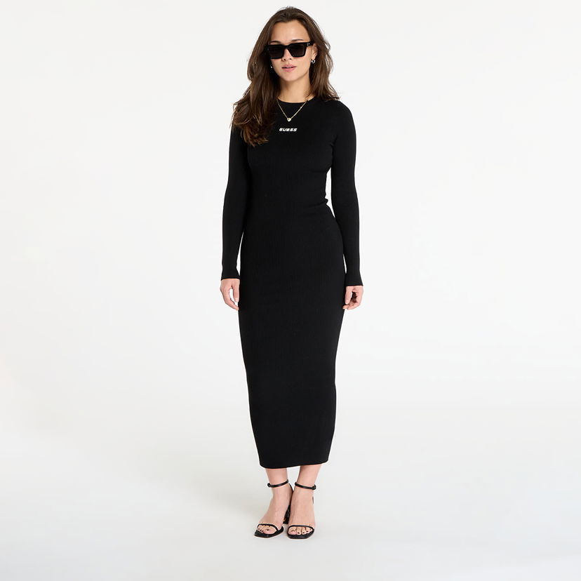 Kjole GUESS Flaminia Long Sleeve Ribbed Dress Sort | V5BK02Z3JD2-JBLK