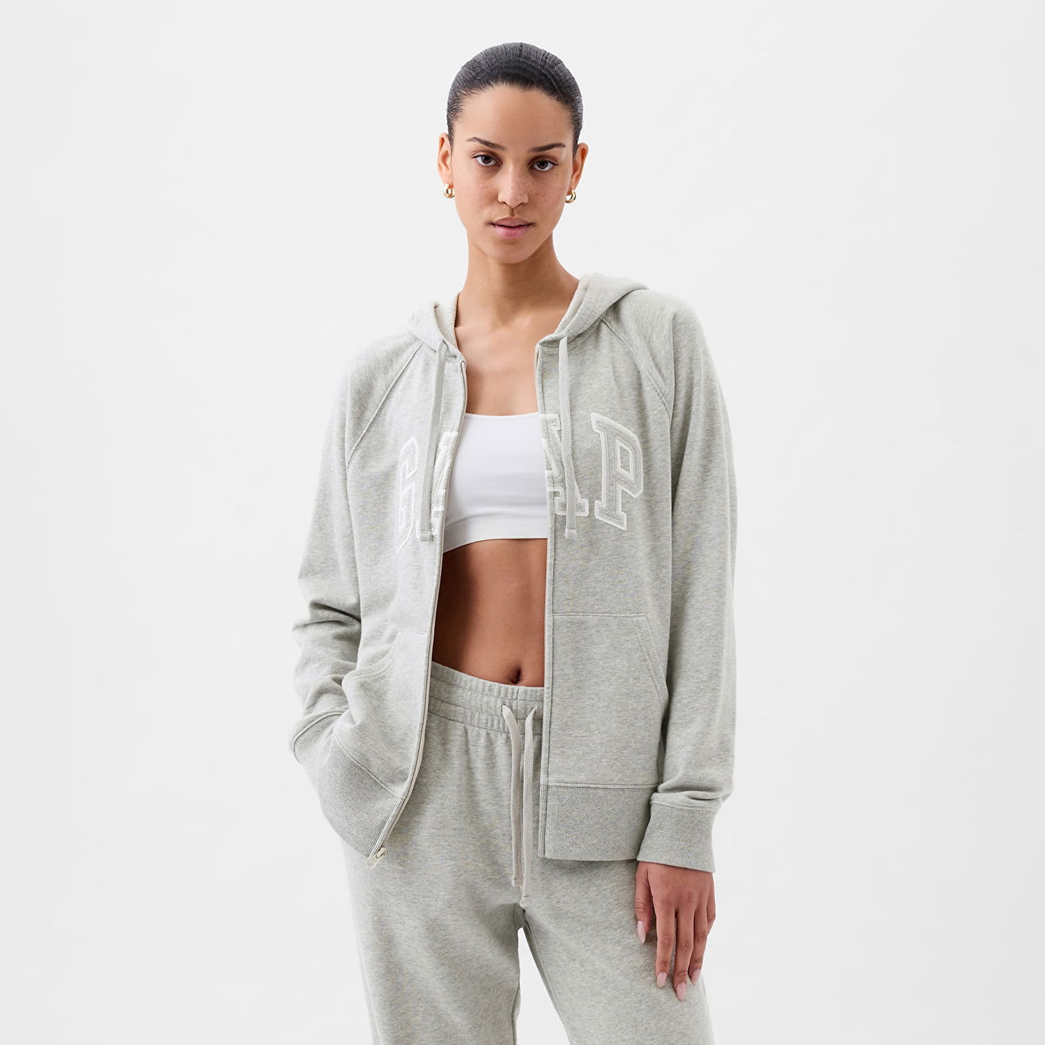 Sweatshirt GAP Fullzip Logo Hoodie Light Heather Grey B08 Grå | 870536-00, 0