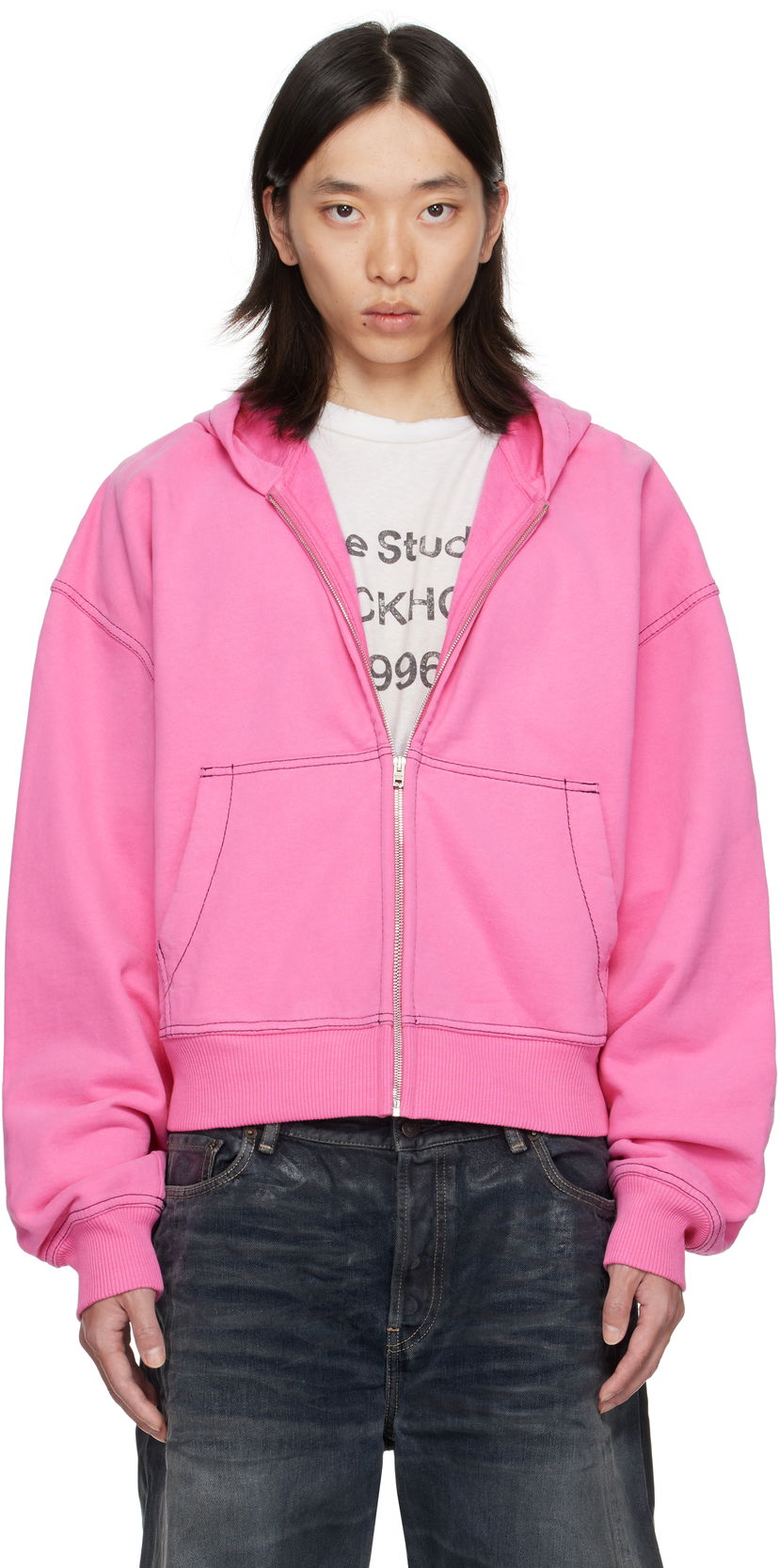 Sweatshirt Acne Studios Acne Studios Zip-Up Hoodie Lyserød | CI0208-