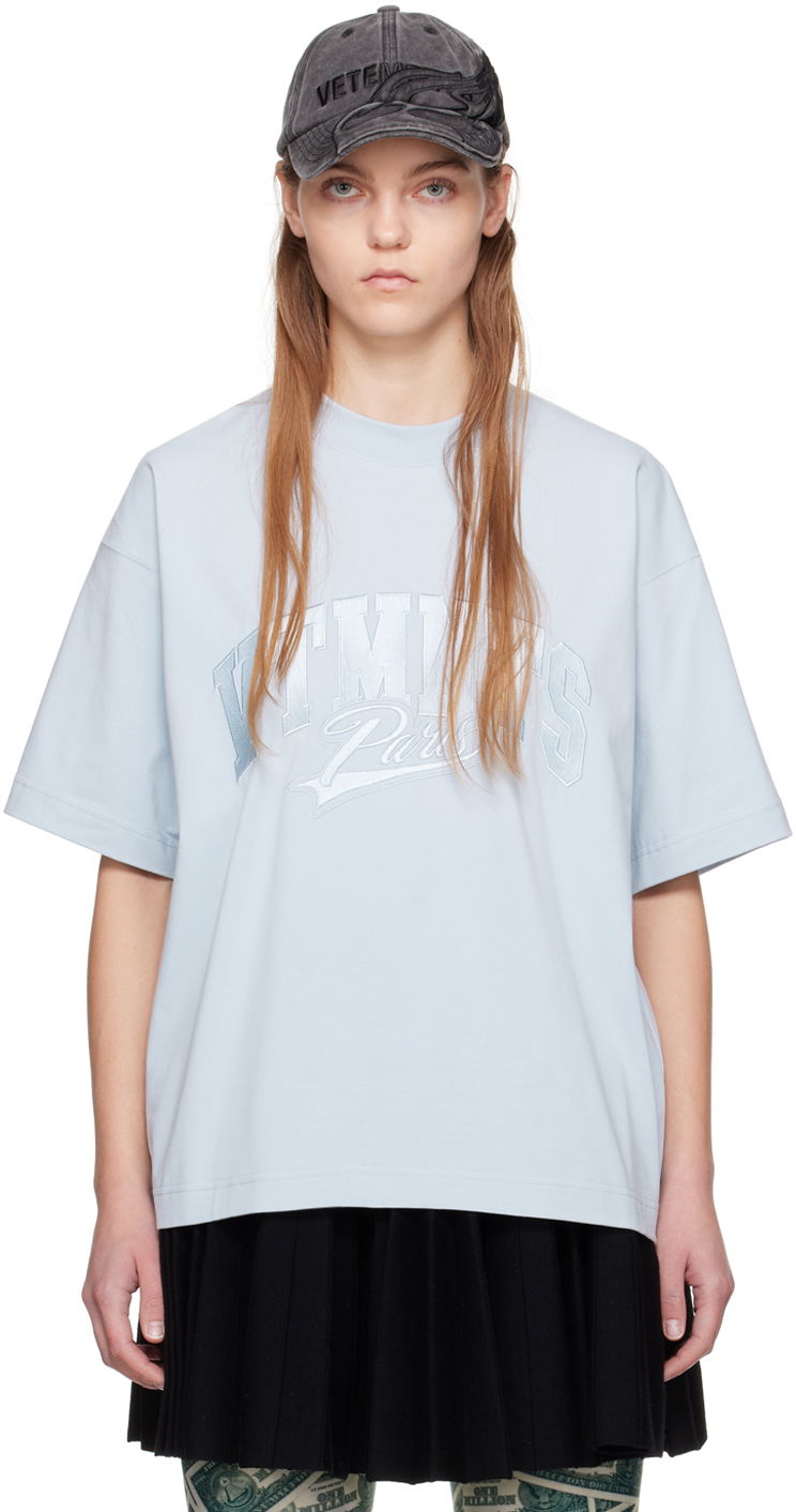 T-shirt VETEMENTS VTMNTS Embroidered Logo T-Shirt Blå | VL20TR280L