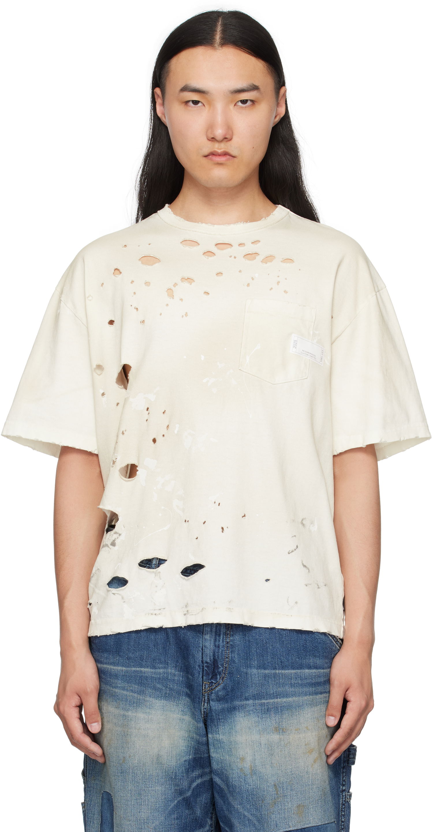 T-shirt Neighborhood Neighborhood Savage Crewneck Distressed T-Shirt Hvid | 251OKNH-CSM04, 0