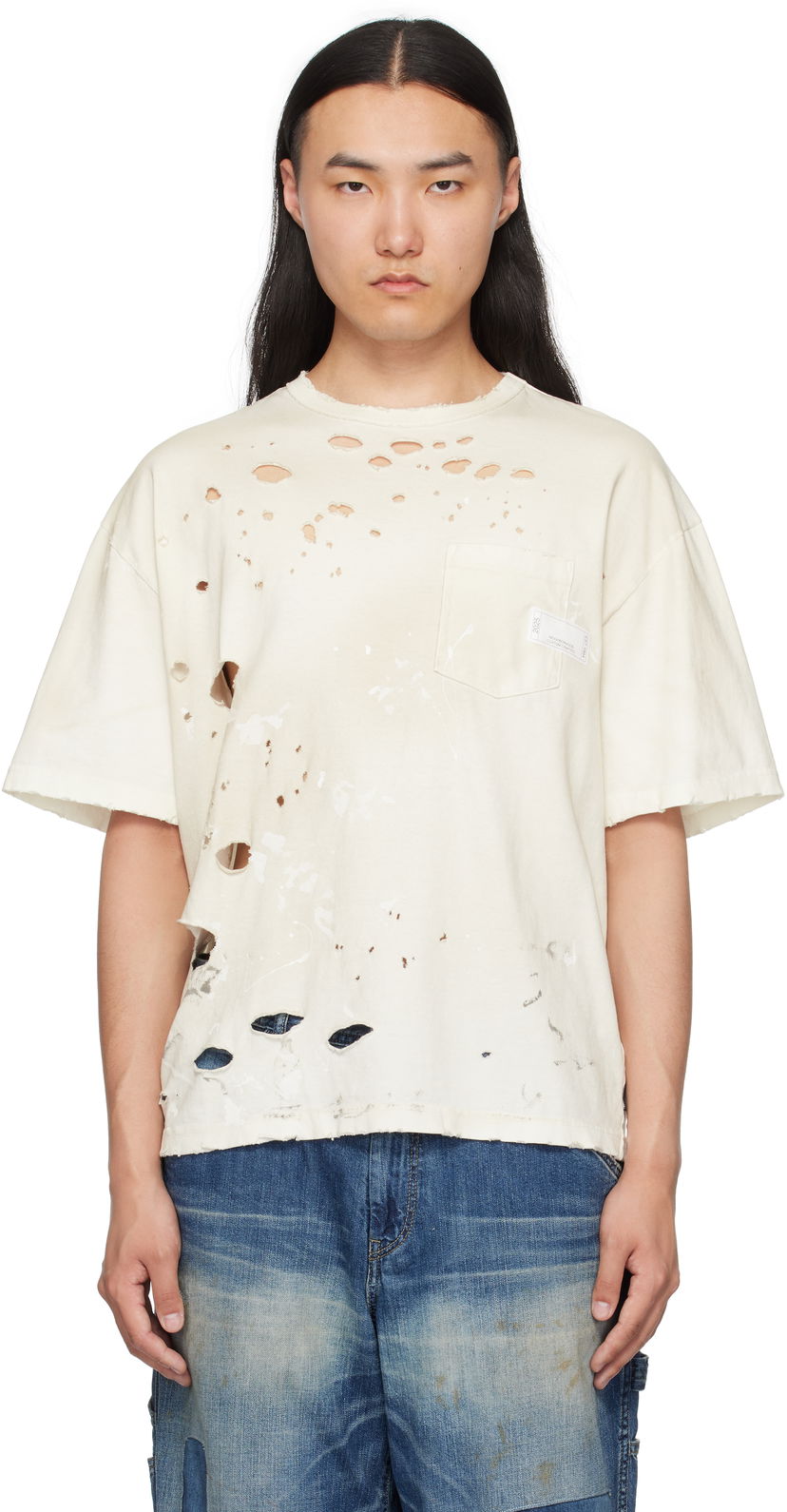 T-shirt Neighborhood Neighborhood Savage Crewneck Distressed T-Shirt Hvid | 251OKNH-CSM04