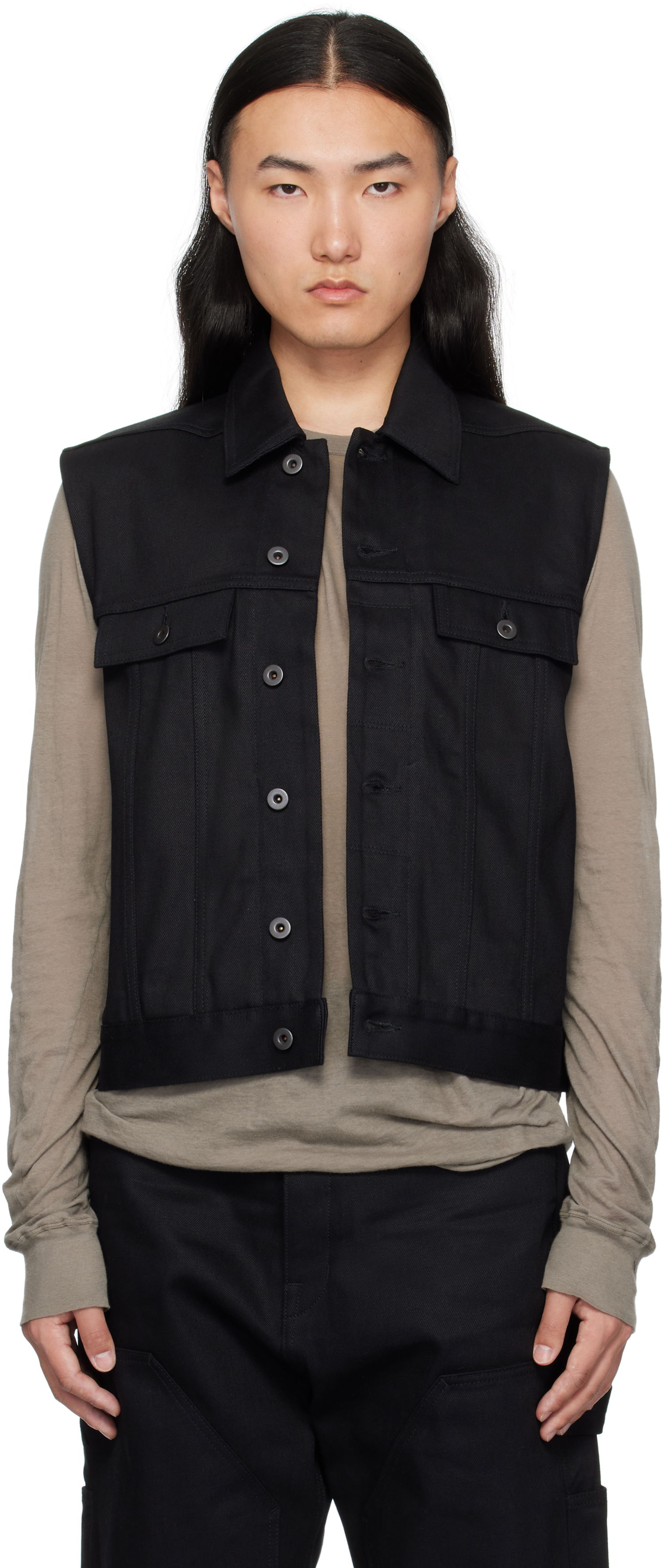 Vest Rick Owens Rick Owens DRKSHDW Hollywood SL Trucker Denim Vest Sort | DL01E6798 BLKJP, 0