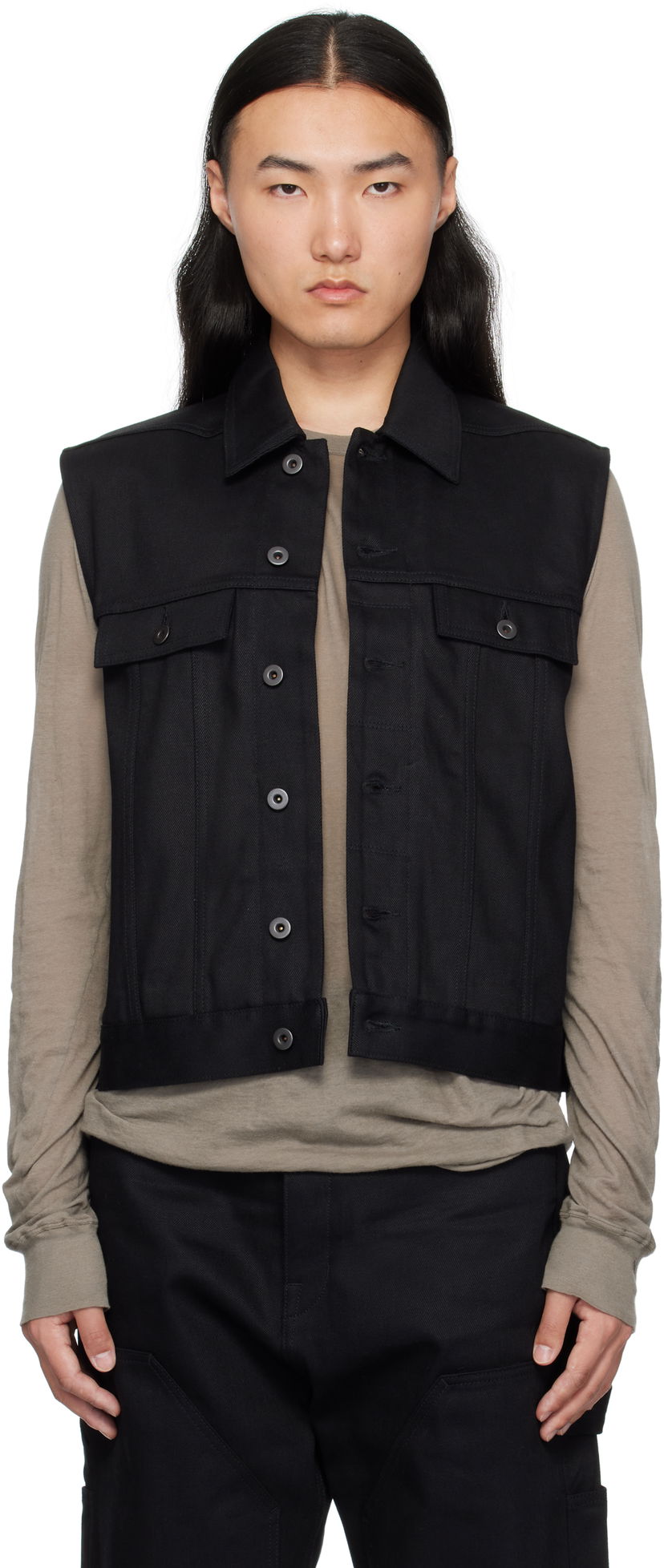 Vest Rick Owens Rick Owens DRKSHDW Hollywood SL Trucker Denim Vest Sort | DL01E6798 BLKJP