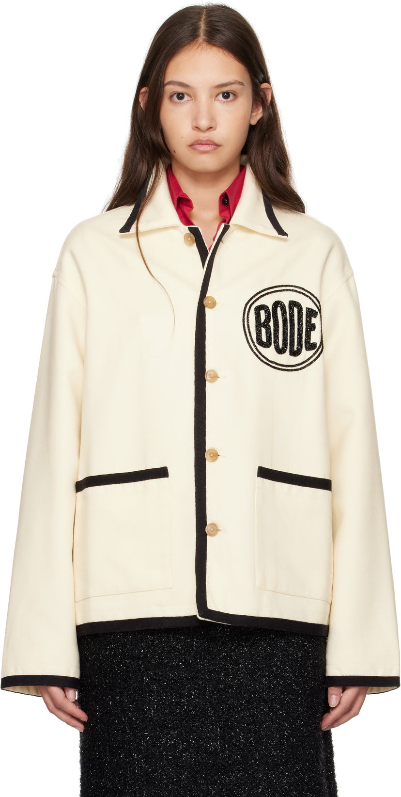 Bomberjakke Bode Beaded Player Jacket Beige | MRF24JA009