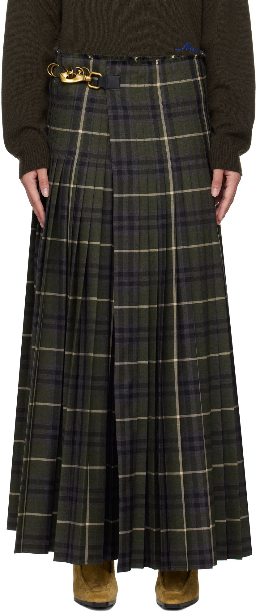 Nederdel Burberry Check Wool Blend Maxi Skirt Grøn | 8099693