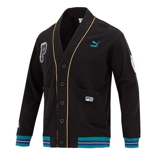 Sweater Puma Team Badge V-neck Jacket Sort | 677374-01