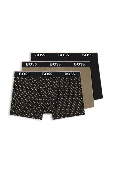 Boksere BOSS Assorted three-pack of solid and patterned trunks in stretch cotton Flerfarvet | 50554443, 0