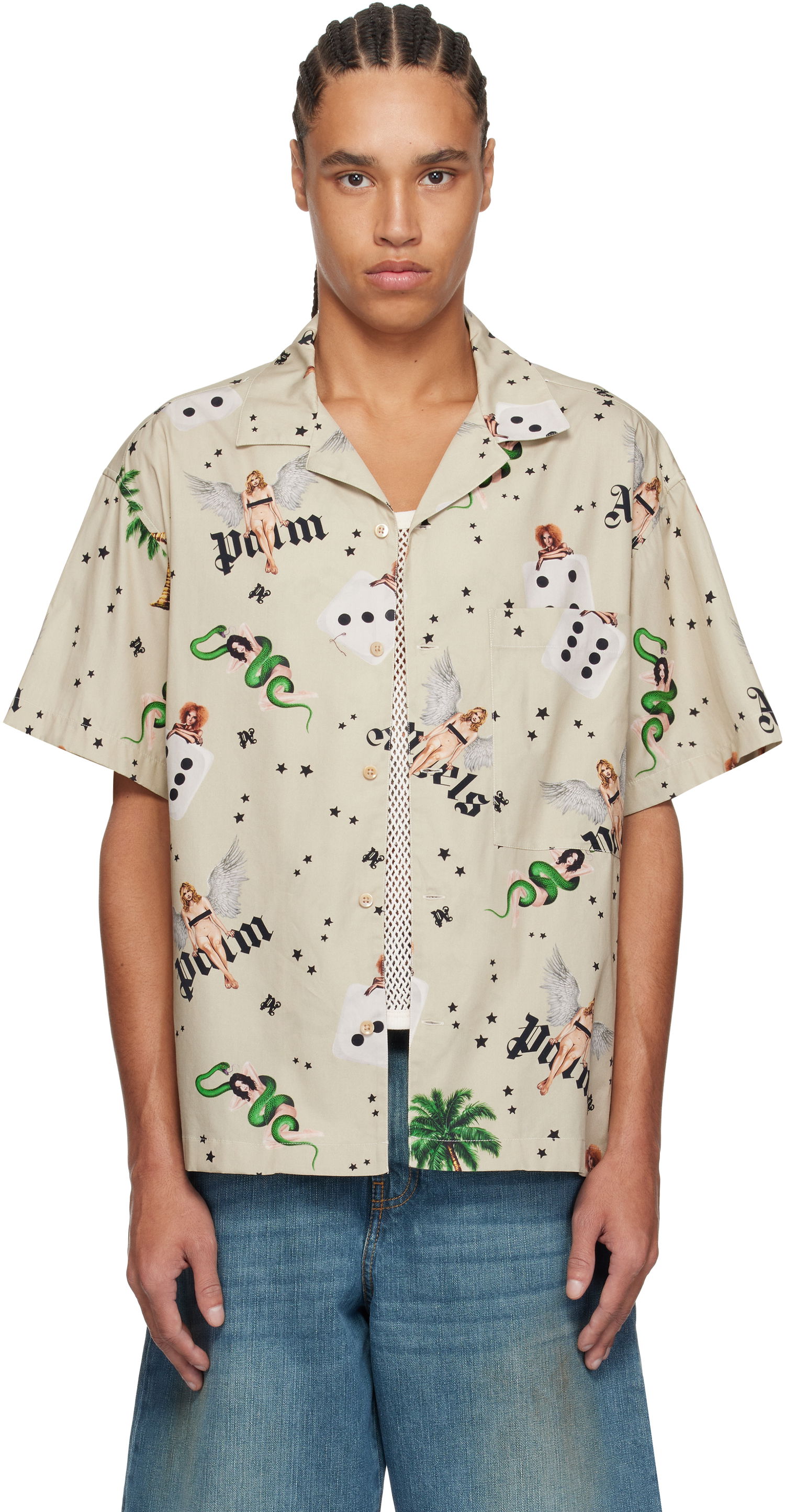 Skjorte Palm Angels Palm Angels Pin Up Bowling Shirt Beige | PMGG00AS25FAB0050B84, 0