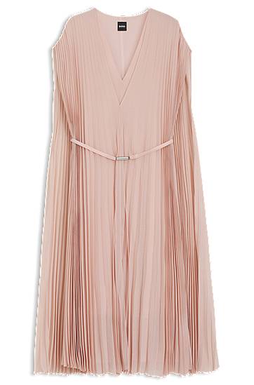 Kjole BOSS Pleated Chiffon Overlay Dress with Belt Lyserød | 50548050, 0