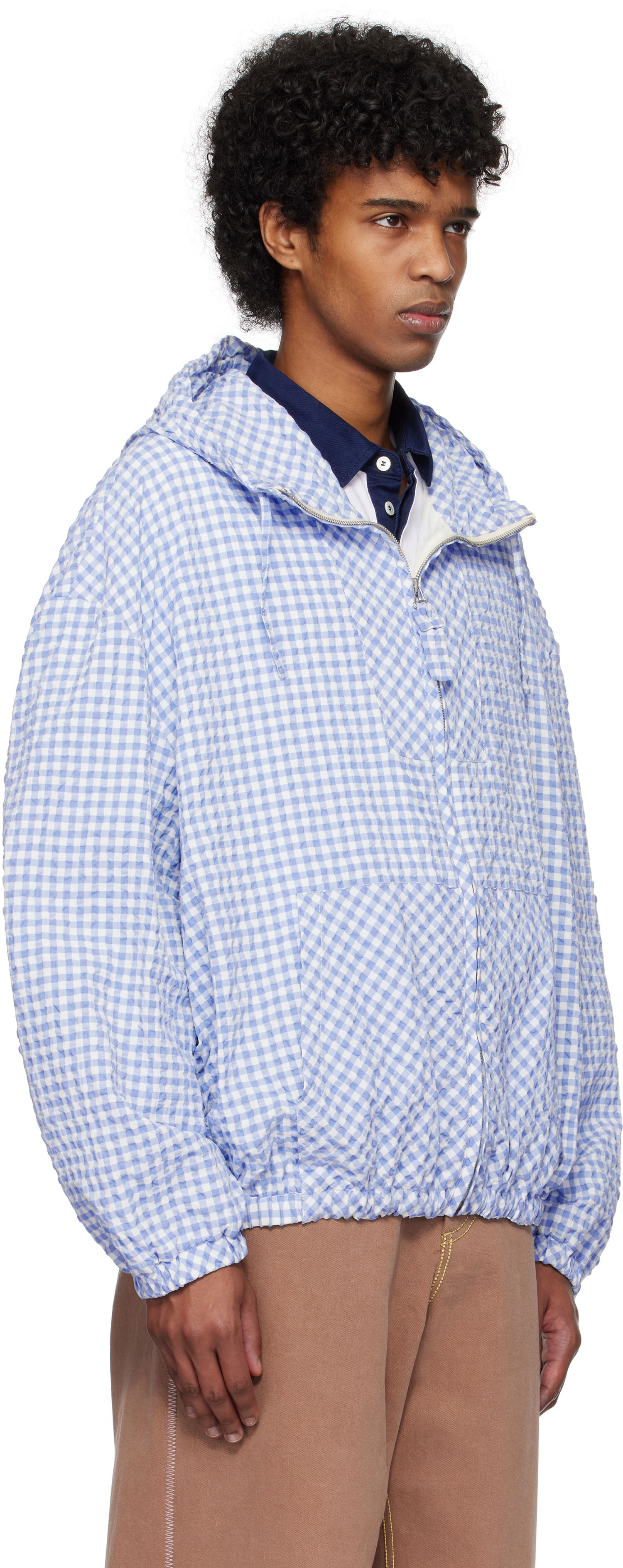 Vindjakke Marni Marni Gingham Seersucker Hooded Jacket Blå | JUMU0179SU UTN929, 1