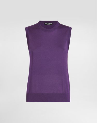 Tanktop Dolce & Gabbana Dolce & Gabbana Silk Tank Top with Brooch Lilla | FXT02TJBSO1F0257, 0