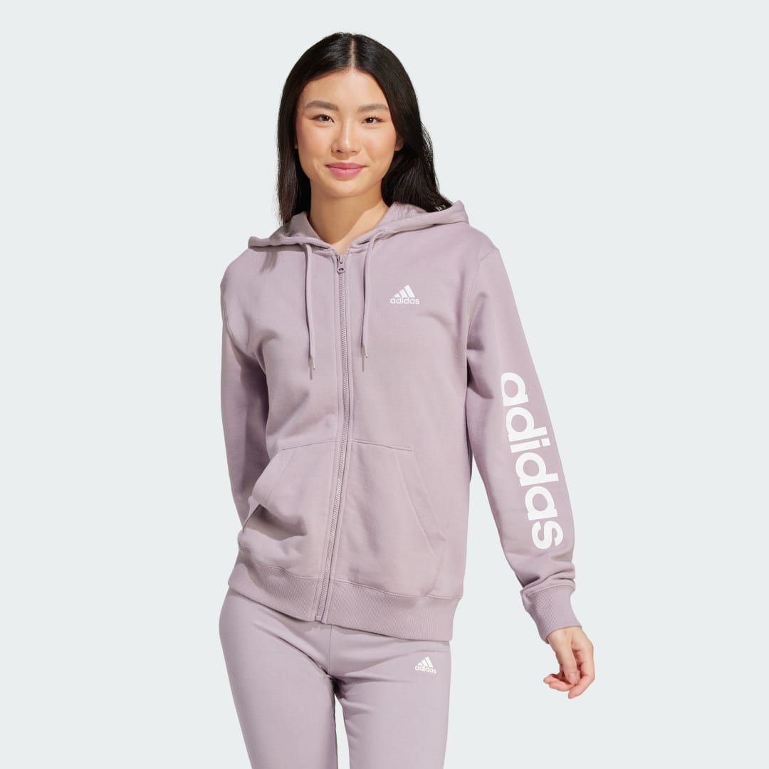 Sweatshirt adidas Performance Essentials Linear Full-Zip French Terry Hoodie Lilla | IS2073, 0
