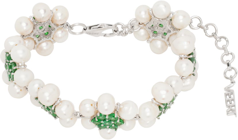 Armbånd VEERT 'The 42 Pearl Green Flower' Bracelet Metalisk | JLG0014G-WG