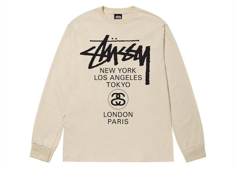 T-shirt Stüssy World Tour Long Sleeve T-Shirt Beige | 3993713-PUTY, 0