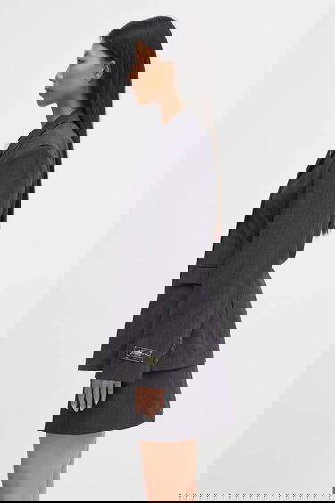 Jakke GANNI Asymmetric Pinstripe Blazer Grå | W0578, 1