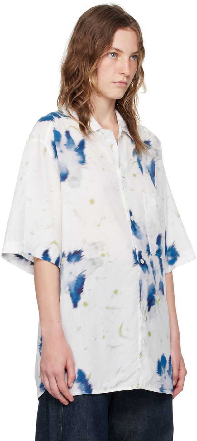 Skjorte LEMAIRE LEMAIRE Abstract-Print Short-Sleeve Shirt Hvid | SH1101 LF1271, 1