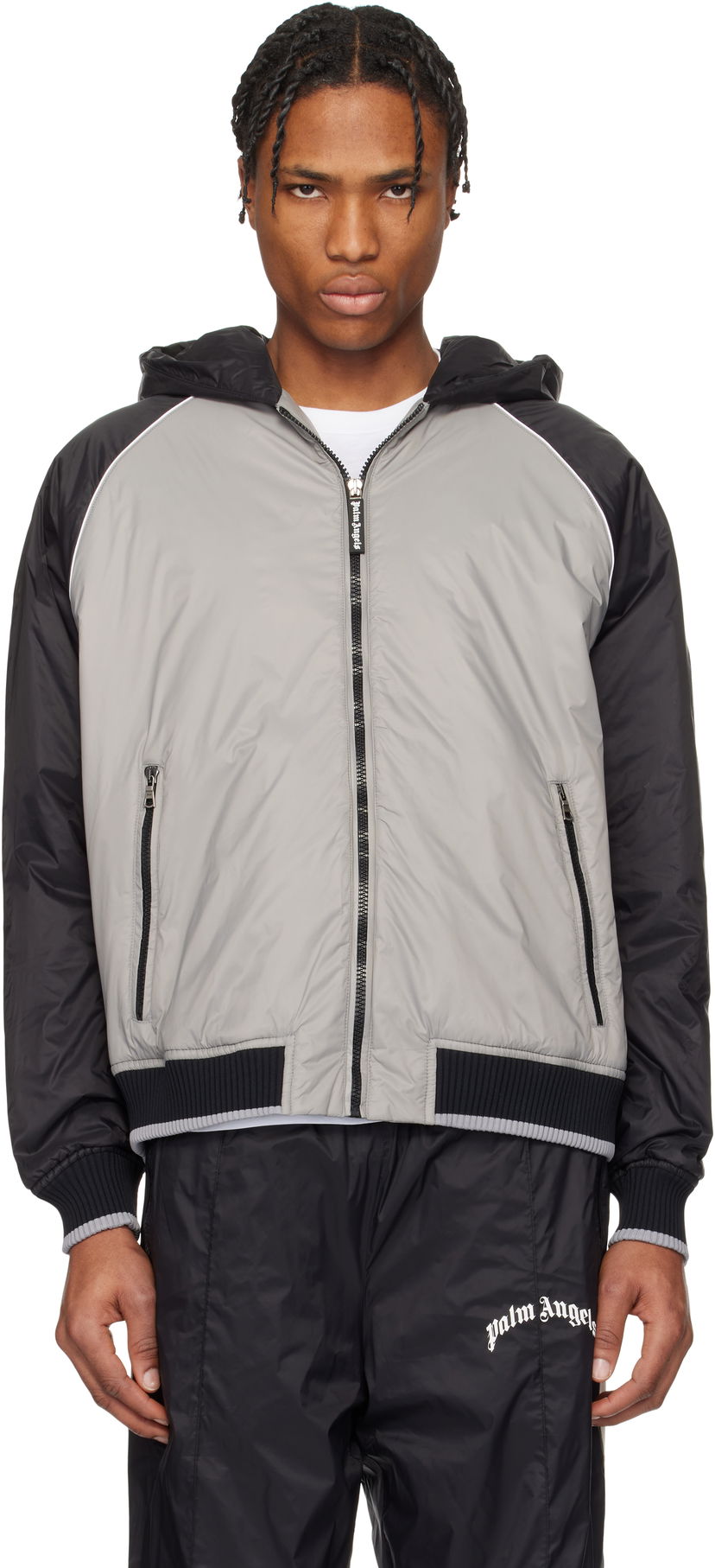 Bomberjakke Palm Angels Palm Angels Curved Logo Windbreaker Jacket Grå | PMEA289S25FAB0010910