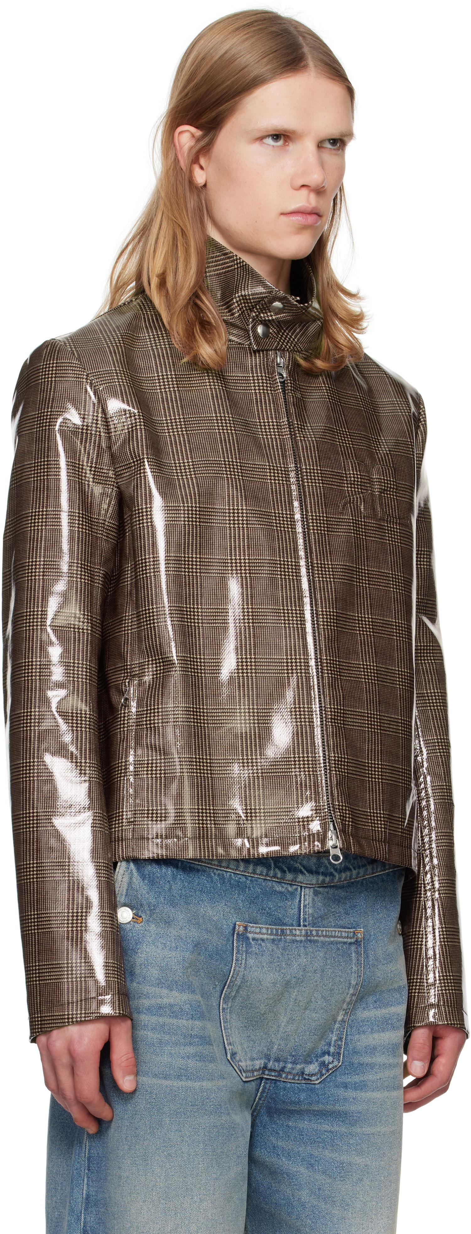 Jakke Courrèges Courrèges Prince Of Wales Vinyl Biker Jacket Brun | 324CBL195VY0023, 1