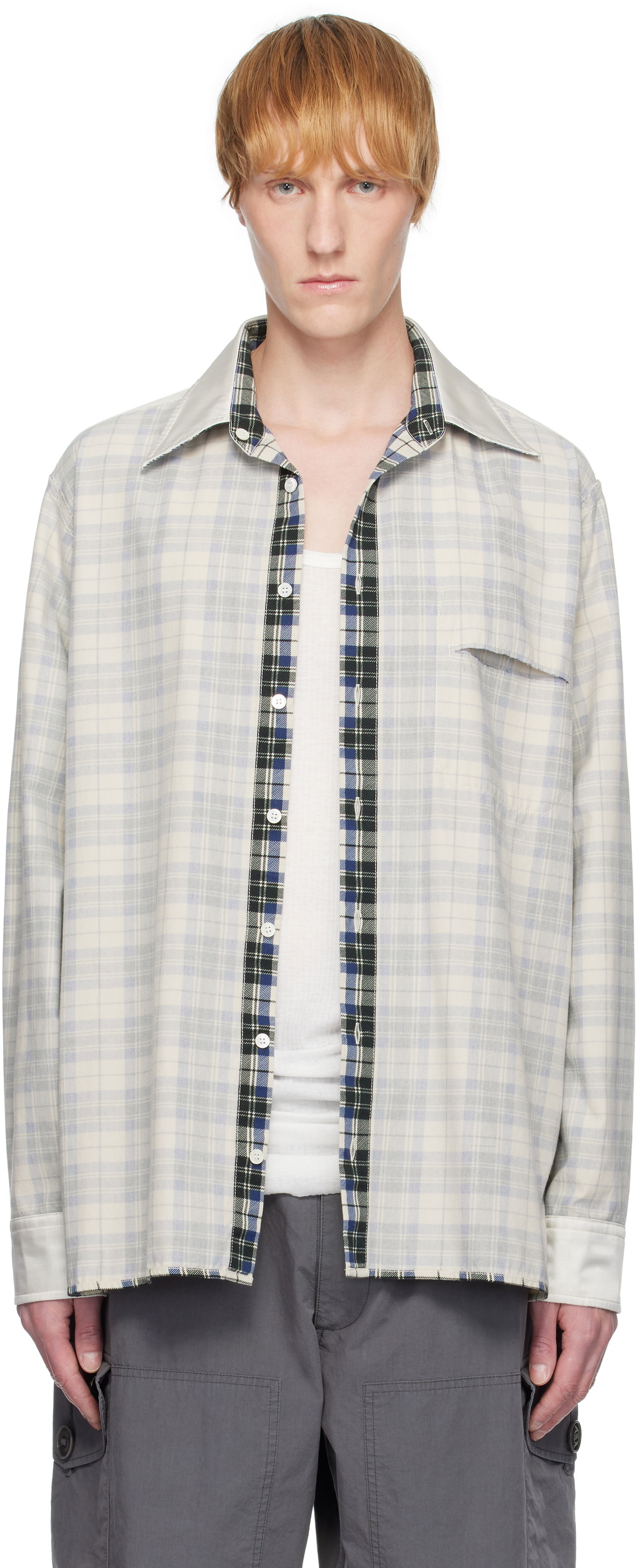 Skjorte Maison Margiela MM6 Maison Margiela Checkered Placket Shirt Hvid | SH2DT0016 M35444, 0
