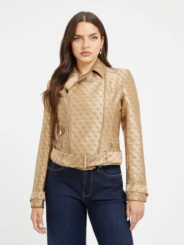 Jakke GUESS 4G Logo Biker Beige | W3YL25WFIR2, 0