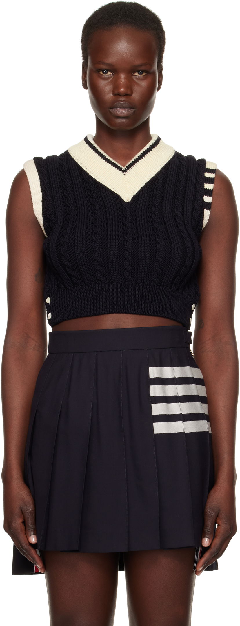 Tanktop Thom Browne Classic Baby Cable Stitch Cropped Vest Blå | FKV205A-Y1024